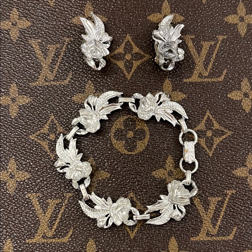 Vintage Silver Bracelet & Earring Jewelry Set